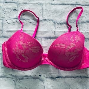 PINK Victoria’s Secret Bra 34C | Pink Lace Sweetheart Demi Lightly Padded